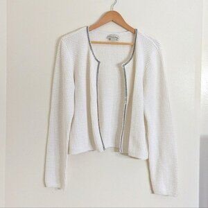 Coco & Claire Cotton Blend Chic White Popcorn Knit Sweater Silver Metal Trim L